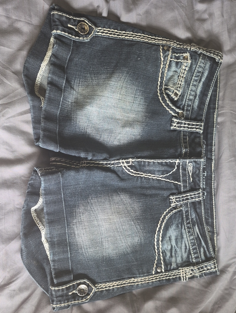 Cowgirl Tuff Dark Blue Denim Shorts with White Stitching